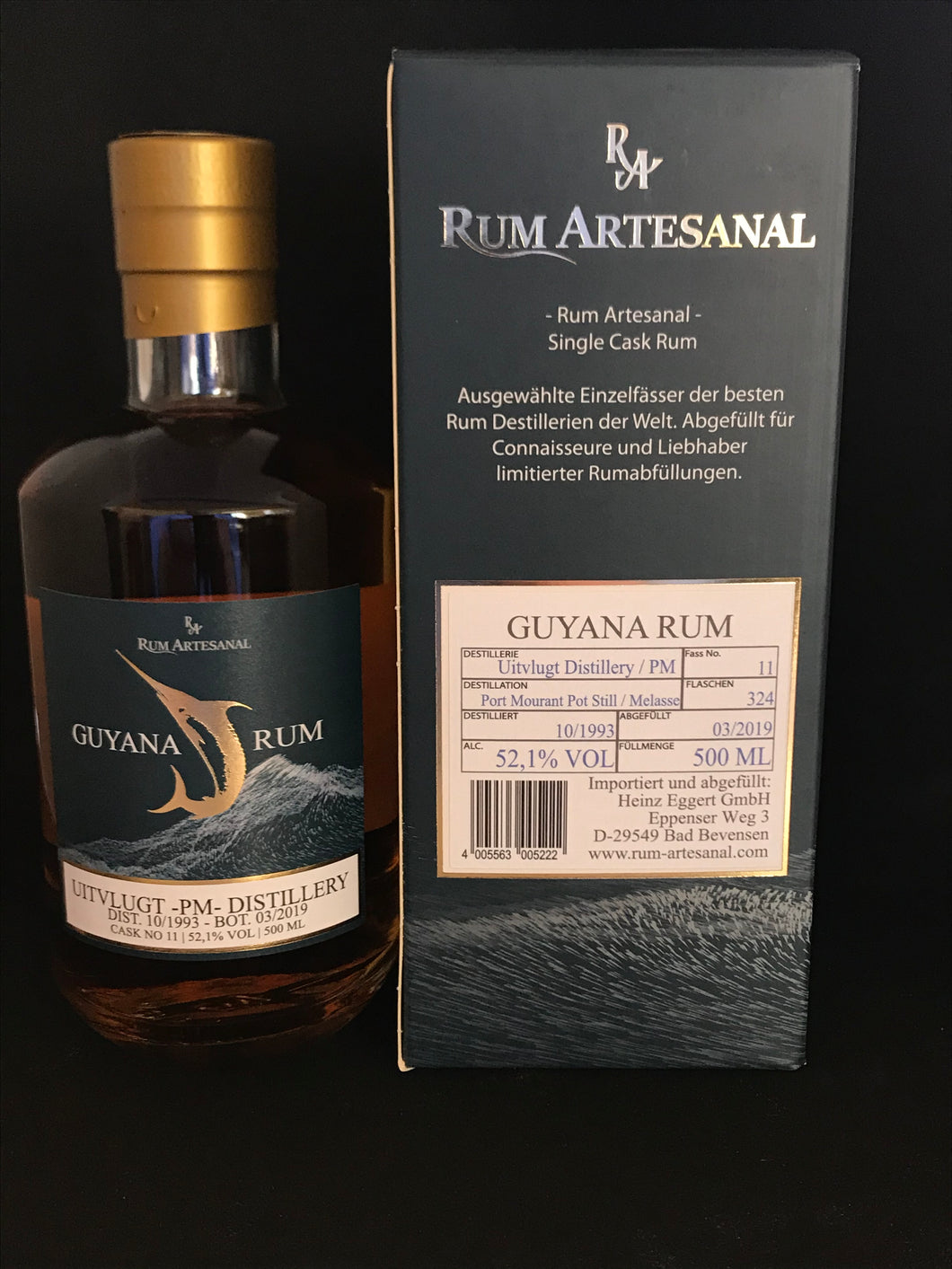 Rum Artesanal Uitvlugt 93-19 52,1% Vol, Single Cask, Guyana, 324 Flaschen 0,7l