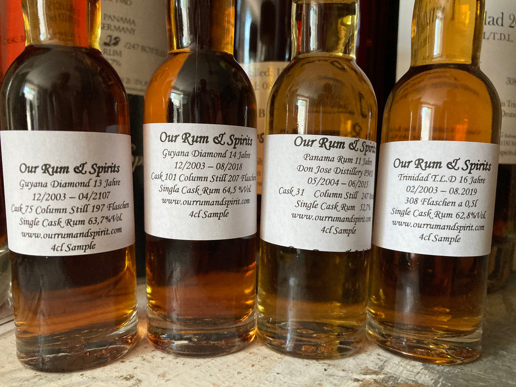 4er Sample Set Our Rum & Spirits, Guyana-Trinidad-Panama, 60,93%Vol,4x4cl