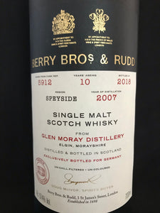 Single Malt Whisky Berry Bros & Rudd Glen Moray 2007-2018, 57,4%Vol., Speyside, Caroni Cask Finish 0,7l