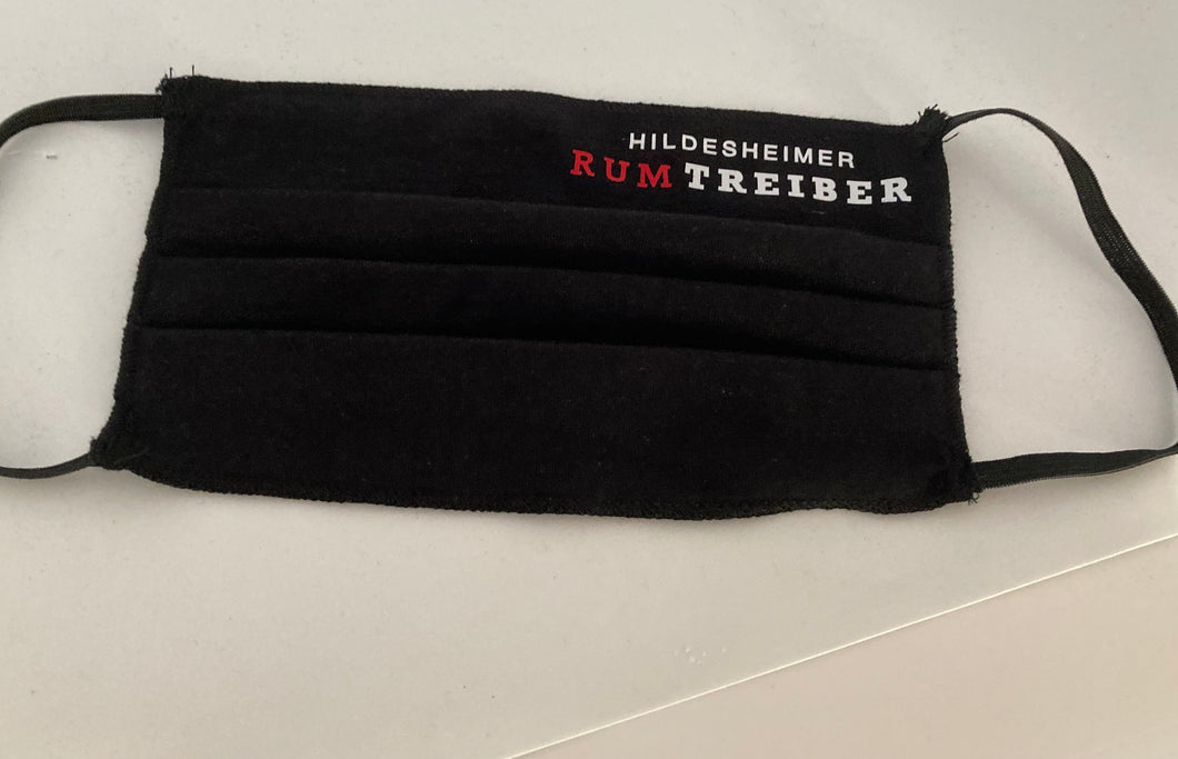 Mund-Nasenschutz aus Baumwolle, Hildesheimer Rumtreiber Logo, schwarz